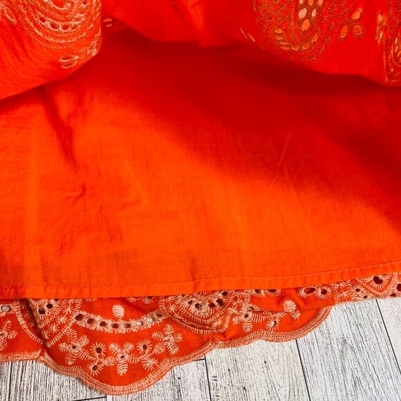 Coco Jaimeson Babydoll Eyelet Mini Dress Size XL Orange Coastal Off Shoulders - Picture 9 of 16